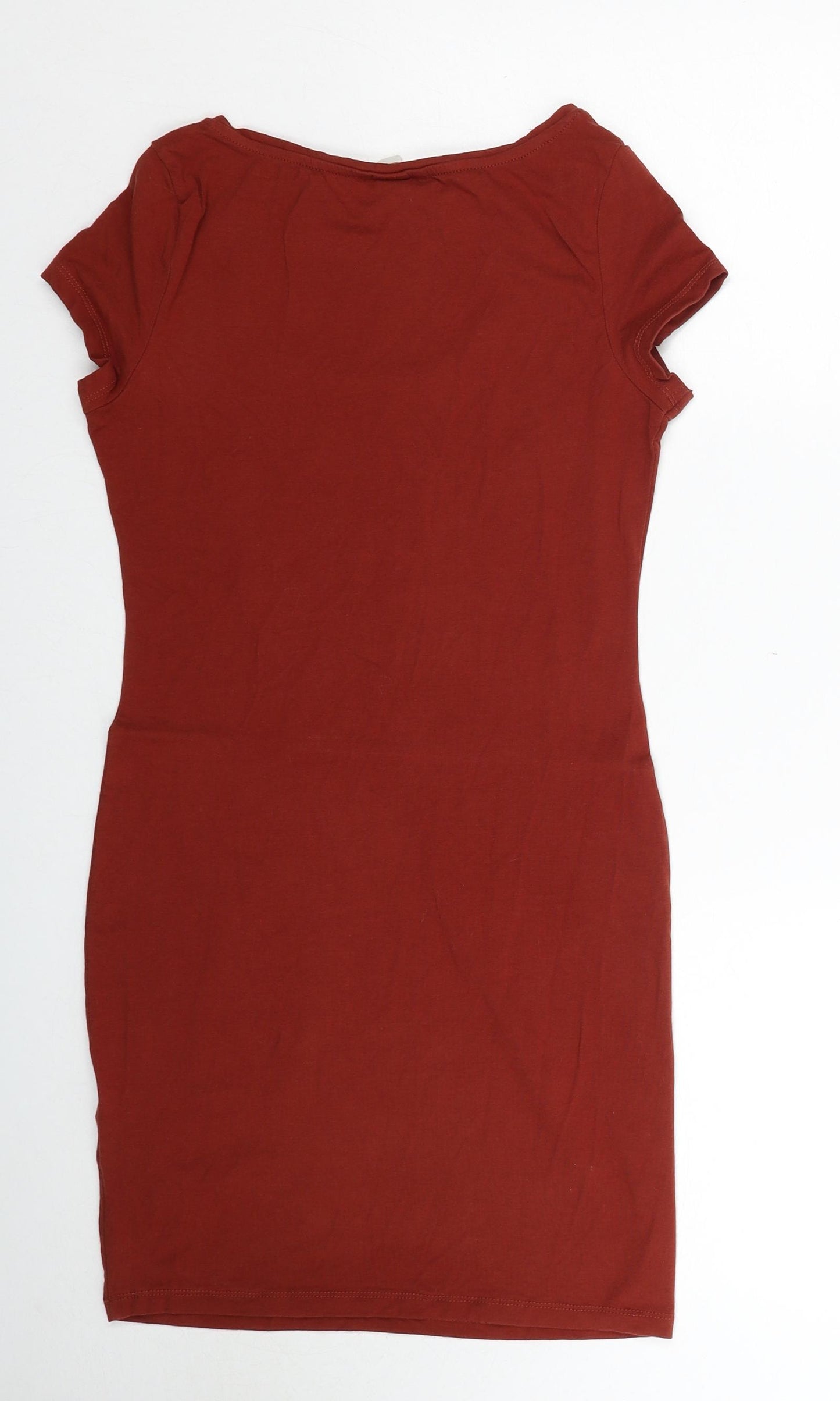 H&M Womens Brown Cotton Bodycon Size S Scoop Neck Pullover