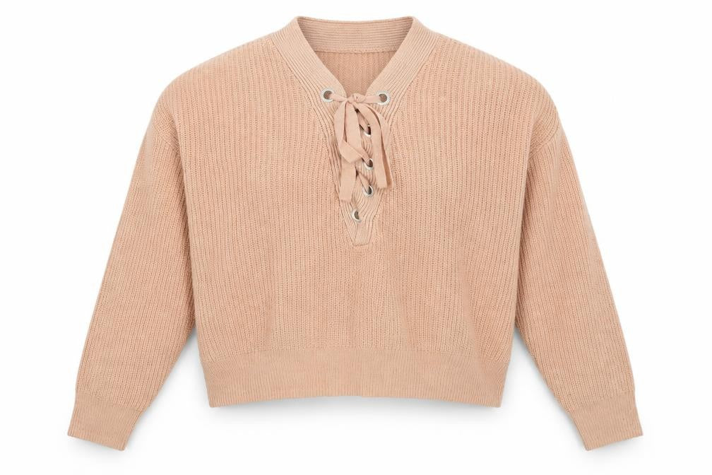 Front view of H&M women’s orange v-neck acrylic jumper, size S
