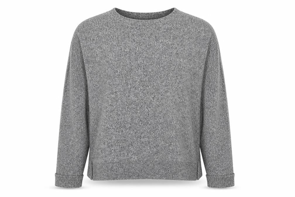 Front view of Primark women’s grey round neck polyester jumper, size UK 12