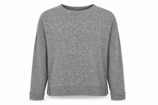 Front view of Primark women’s grey round neck polyester jumper, size UK 12