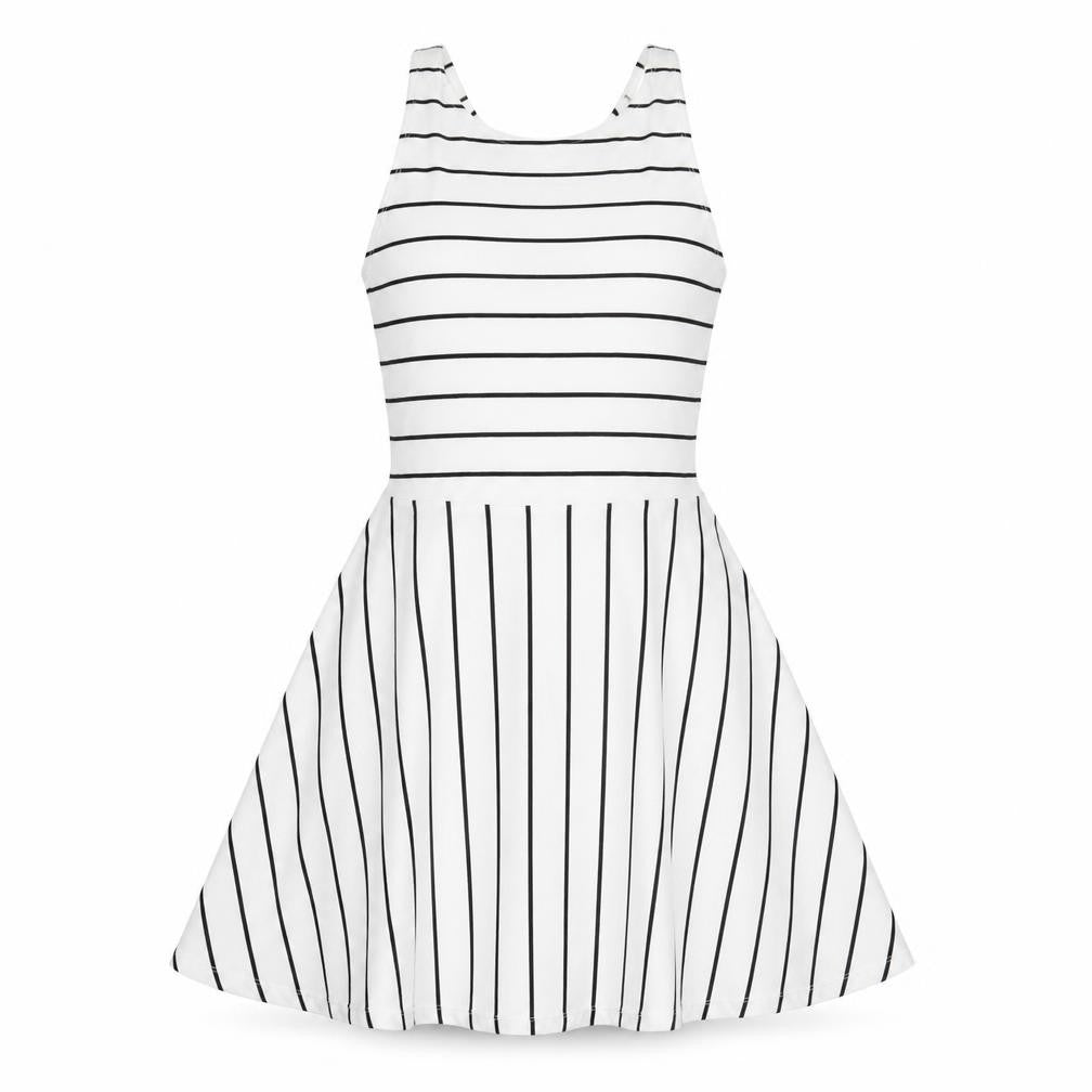 FACTORIE Womens White Striped Cotton Skater Dress Size XS Round Neck Pullover