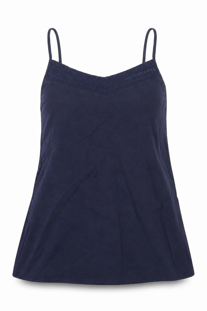 Front view of Papaya women’s blue cotton basic tank, size UK 8, v-neck