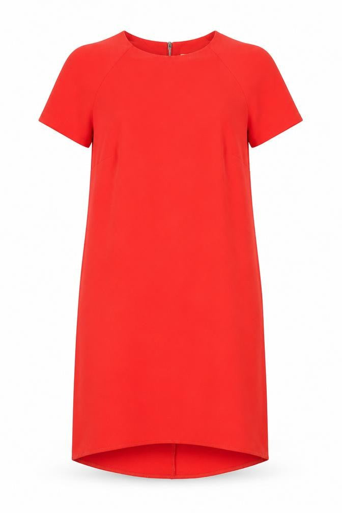 Front view of Papaya women’s red polyester a-line, size UK 8, round neck zip
