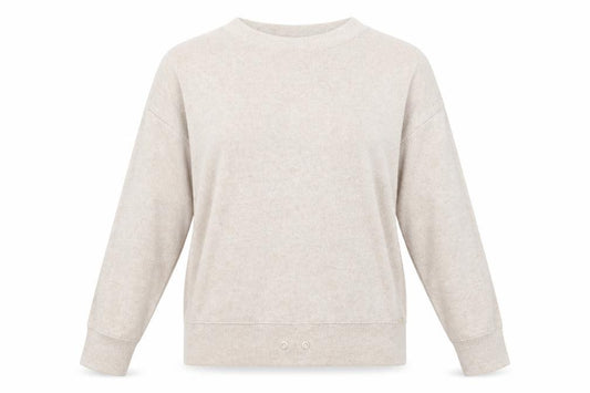 Front view of George women’s beige round neck polyester jumper, size UK 12