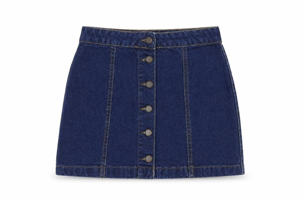New Look Womens Blue Cotton A-Line Skirt Size 6 Button