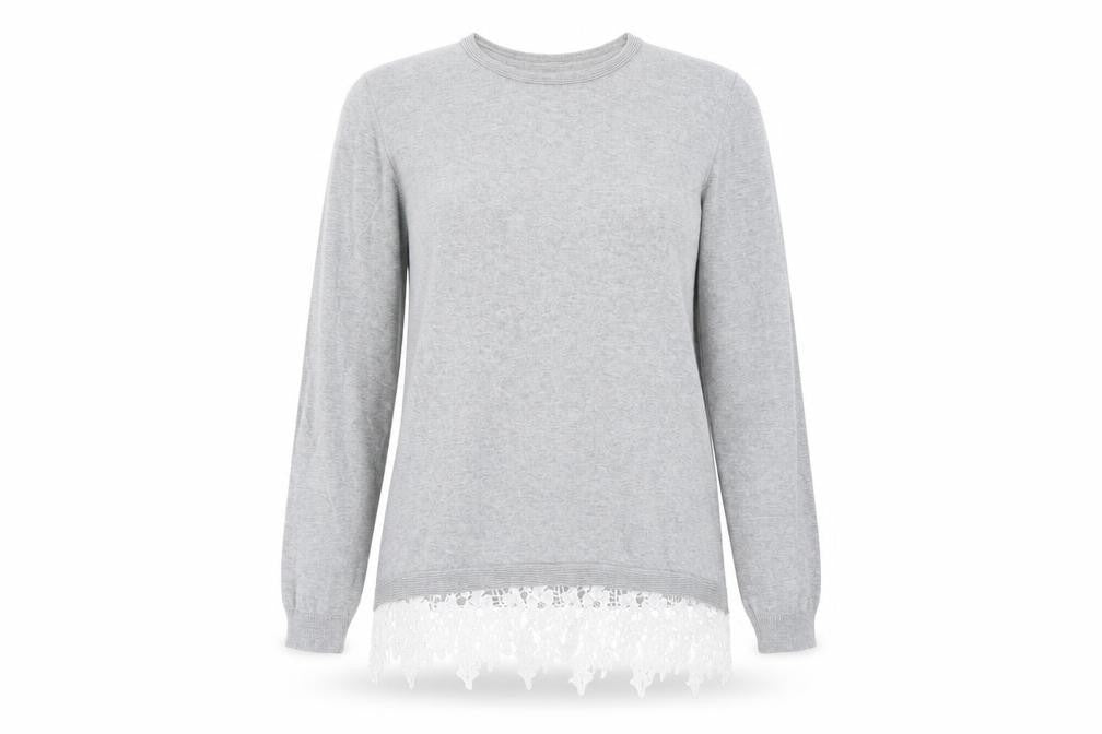 Dorothy Perkins Womens Grey Round Neck Cotton Pullover Jumper Size 14