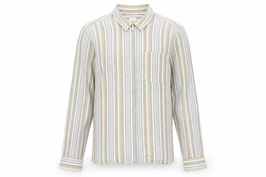 River Island Mens Grey Striped Cotton Button-Up Size S Collared Zip