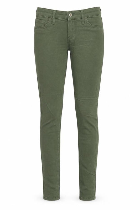 Front view of Hollister women’s green cotton skinny jeans, size UK 24, in regular zip