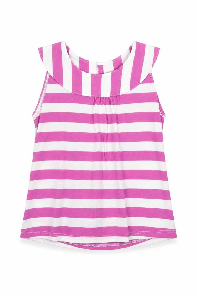 Love Me Girls Pink Striped 100% Cotton Basic Tank Size 3-4 Years Round Neck Button