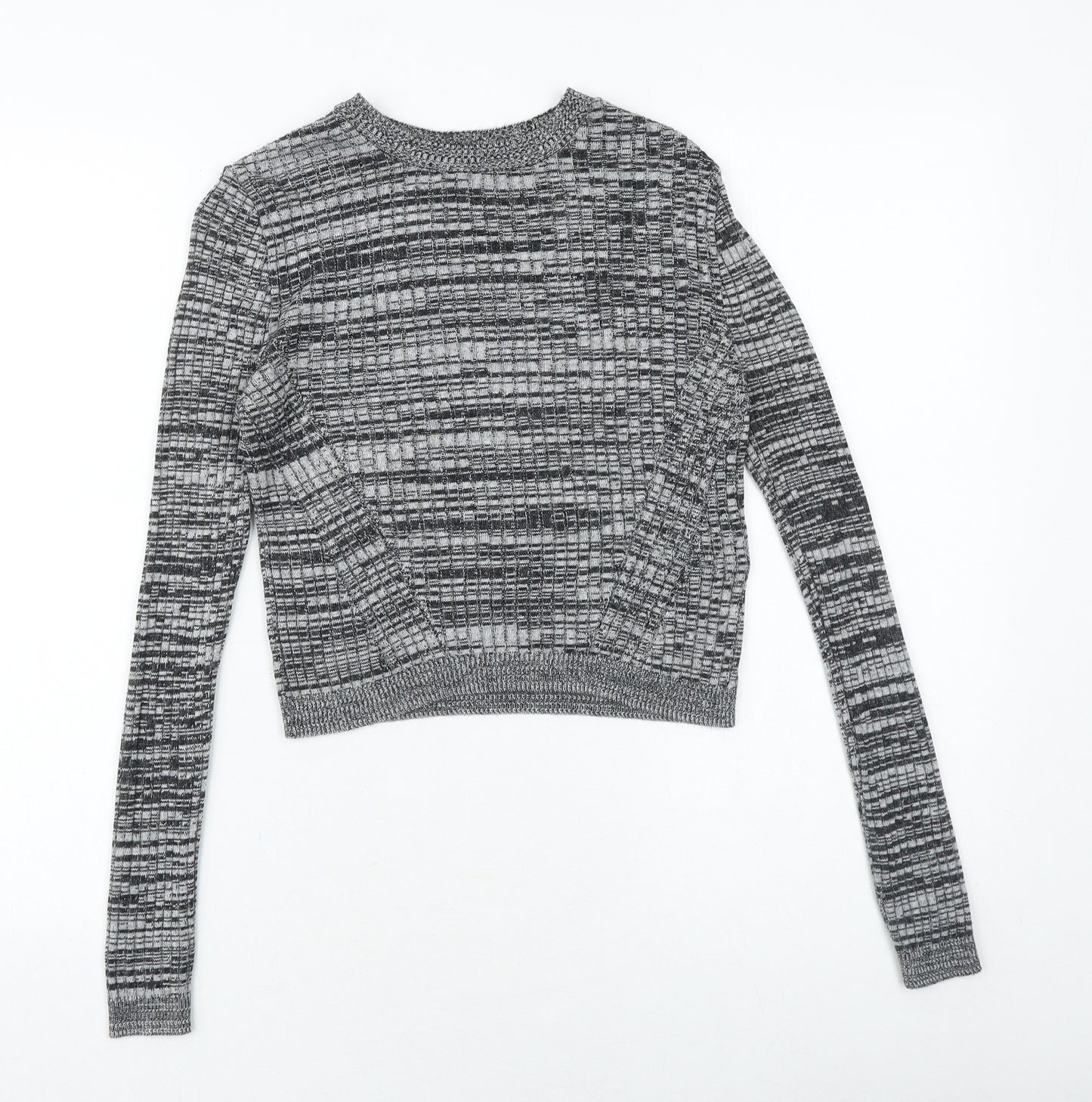 Topshop Womens Grey Round Neck Acrylic Pullover Jumper Size 6 Pullover - Ribbed