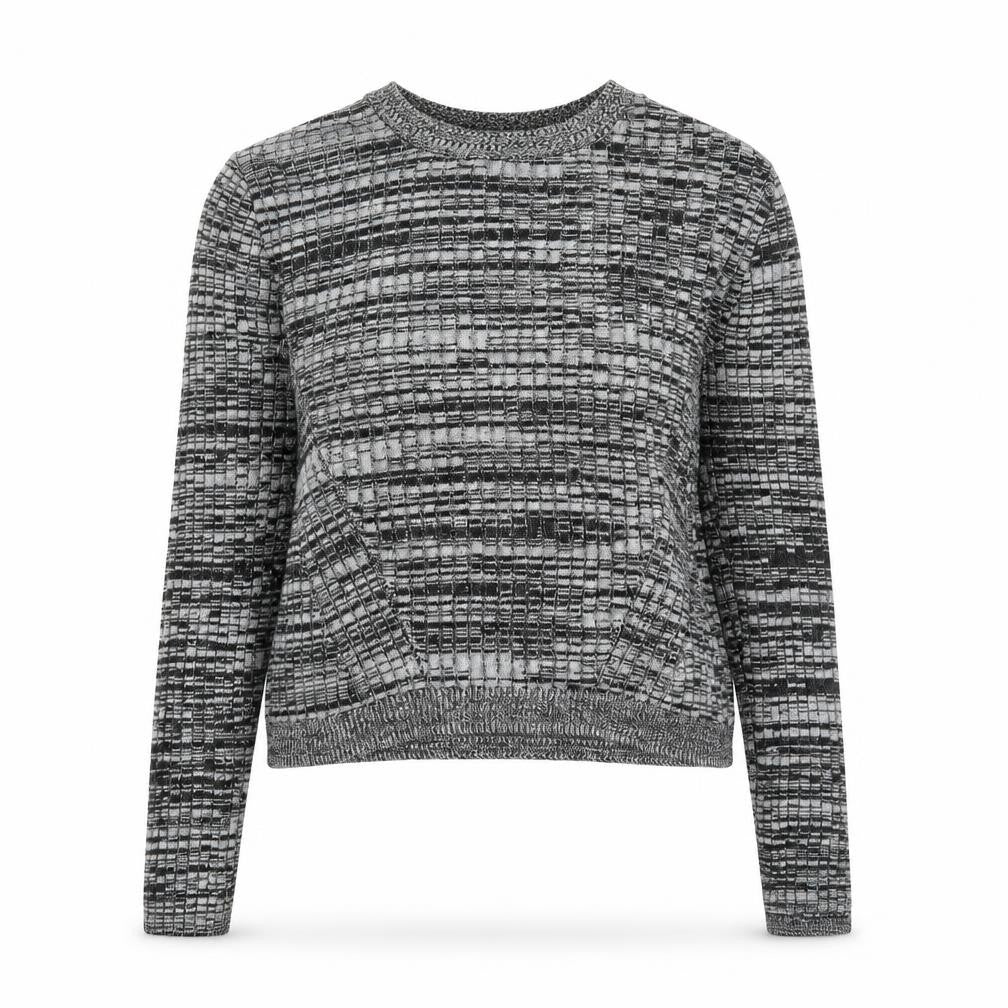 Front view of Topshop women’s grey round neck acrylic jumper, size UK 6, pullover - ribbed