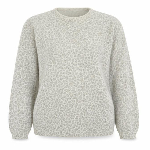 Carrini Womens Beige Round Neck Animal Print Polyester Pullover Jumper Size S - Size S/M Leopard Print
