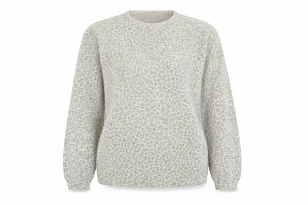 Carrini Womens Beige Round Neck Animal Print Polyester Pullover Jumper Size S - Size S/M Leopard Print