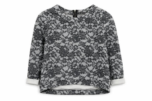 Front view of George women’s grey round neck floral polyester jumper, size UK 8