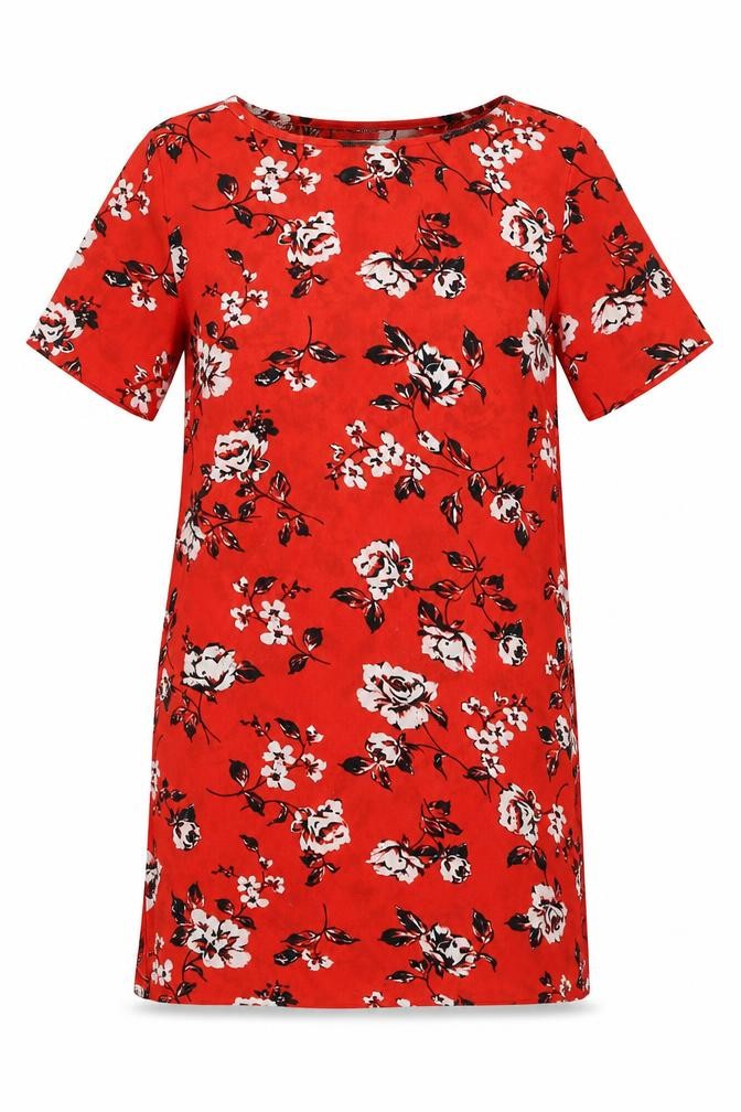 Front view of Primark women’s red floral polyester a-line, size UK 10, round neck pullover