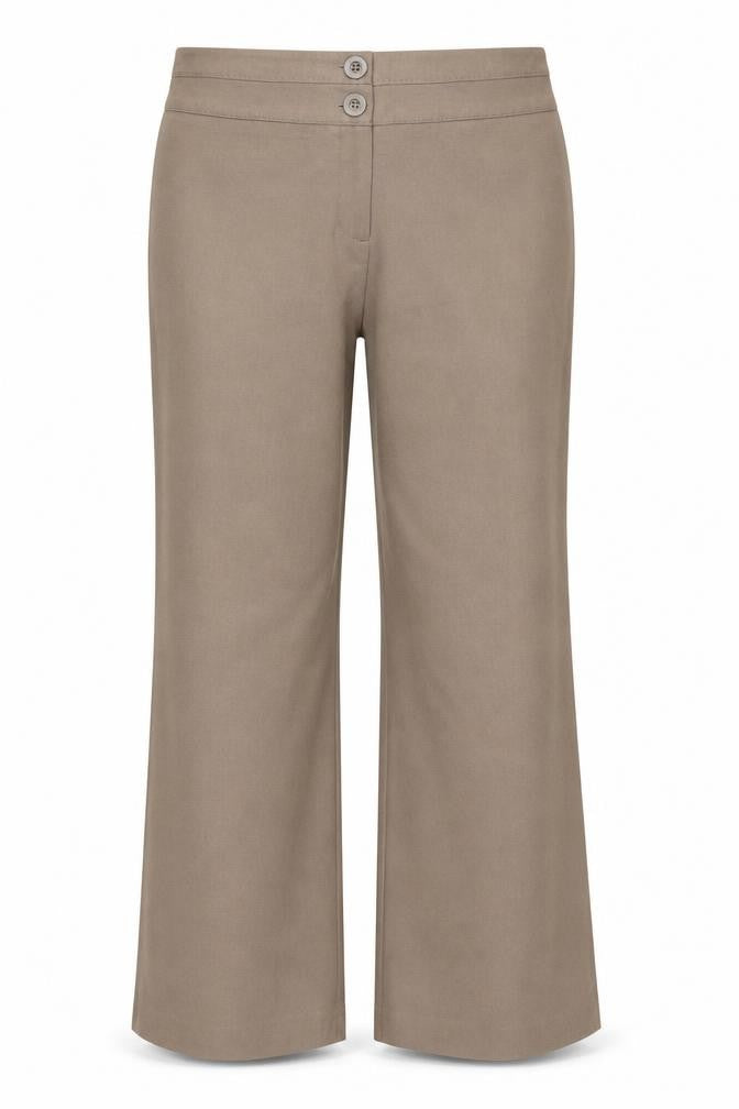 Front view of Debenhams women’s brown polyester trousers, size UK 16, regular zip