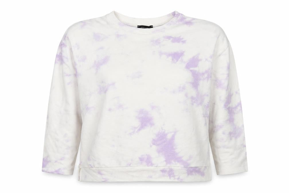 Front view of New Look women’s white viscose pullover sweatshirt, size M, - tie dye