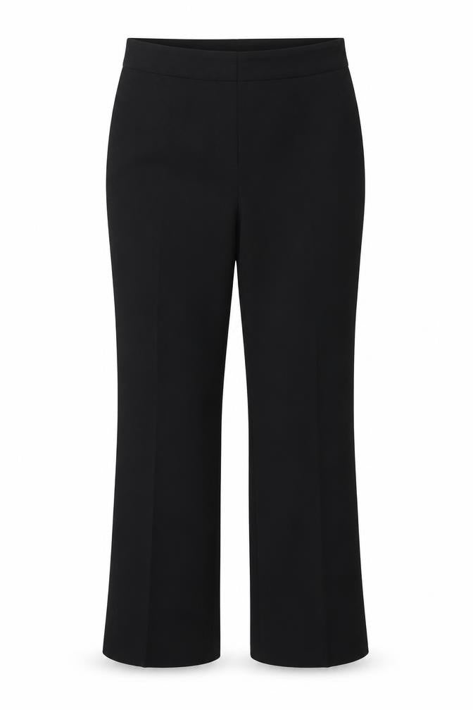Front view of BHS women’s black polyester trousers, size UK 10, regular zip