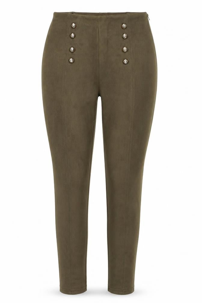 Front view of Preworn women’s brown polyester trousers, size M, regular zip
