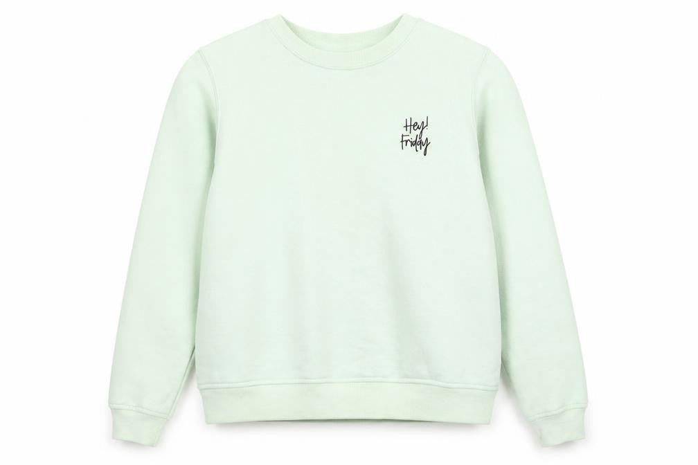 Front view of FB Sister women’s green cotton pullover sweatshirt, size M, pullover - hey! friday