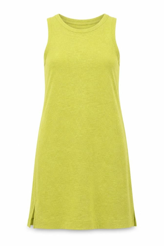 Front view of Next women’s yellow polyester tank dress, size UK 8, scoop neck pullover
