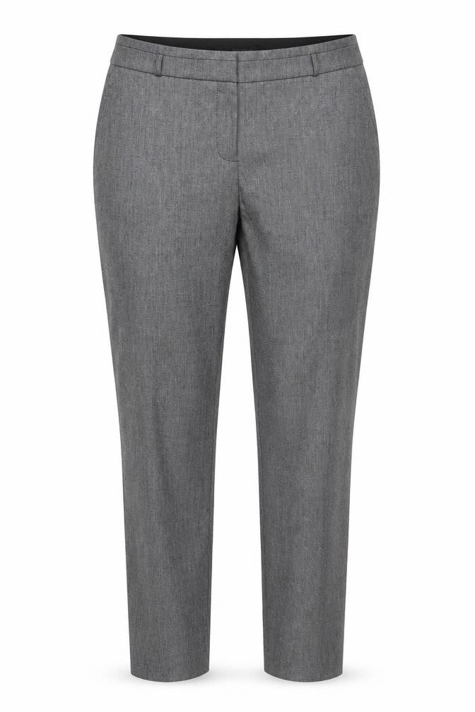 Front view of Warehouse women’s grey geometric polyester trousers, size UK 12, regular zip