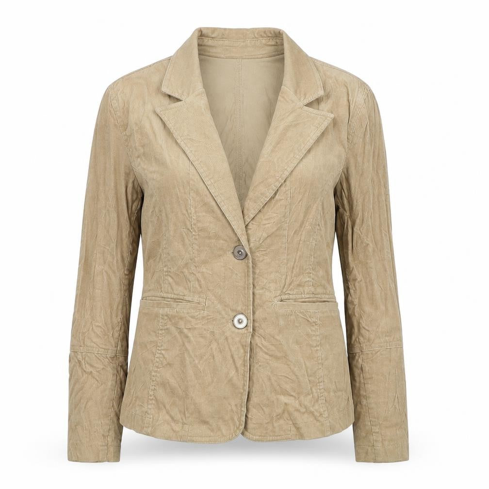 Front view of TCM women’s beige jacket blazer, size UK 12, button