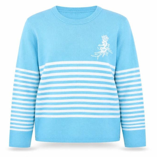 Lizzi Womens Blue Round Neck Striped Acrylic Pullover Jumper Size L - Size L/XL