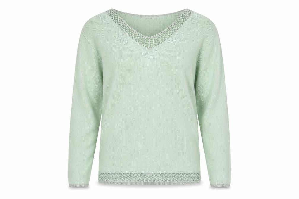 Elizabeth Scott Mens Green V-Neck Acrylic Pullover Jumper Size M Long Sleeve