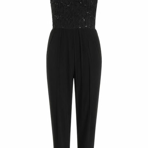 Signature Womens Black Polyester Jumpsuit One-Piece Size S Pullover - Lace Top