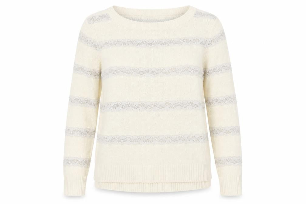 Topshop Womens Ivory Round Neck Striped Acrylic Pullover Jumper Size 6