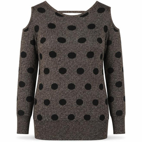 Papaya Womens Brown Round Neck Polka Dot Viscose Pullover Jumper Size 10 - Cold Shoulder