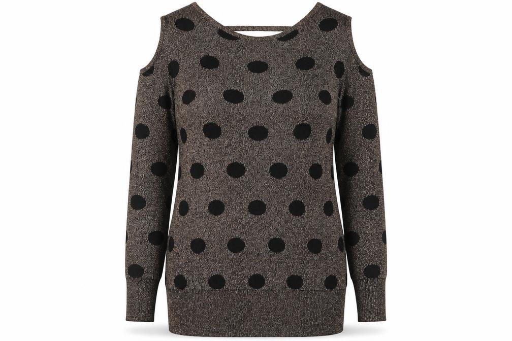 Papaya Womens Brown Round Neck Polka Dot Viscose Pullover Jumper Size 10 - Cold Shoulder