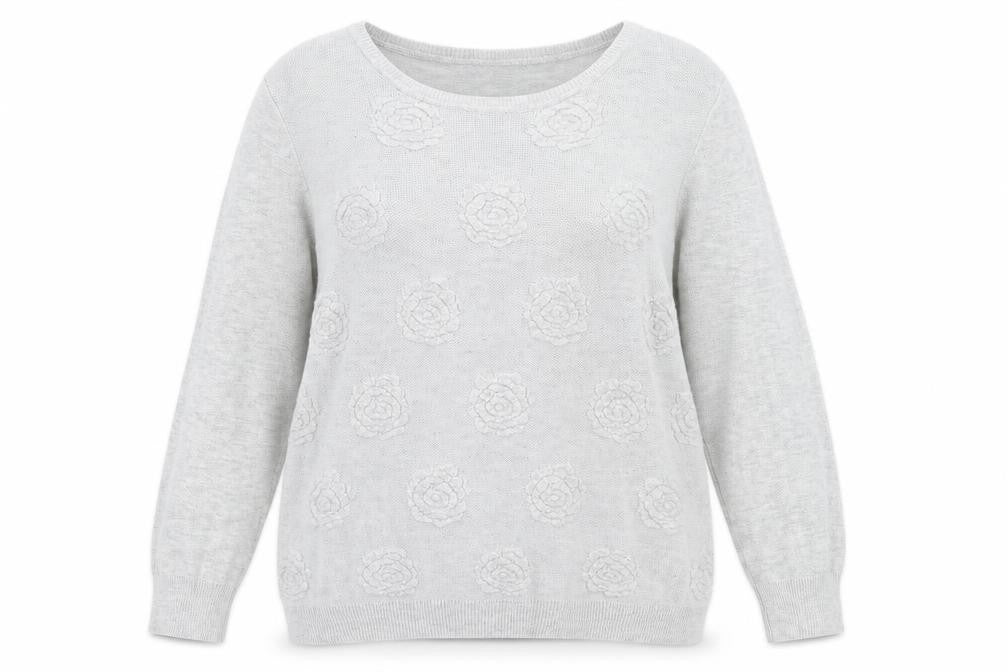 Dorothy Perkins Womens Grey Round Neck Floral Viscose Pullover Jumper Size 16