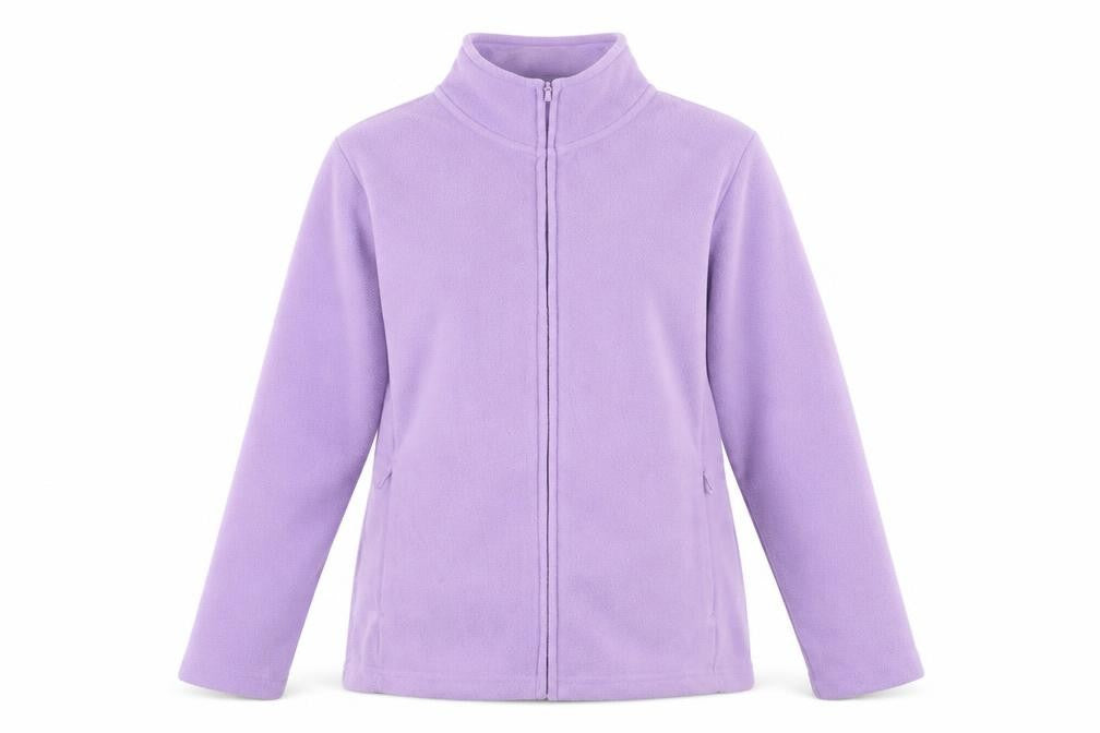 Front view of EWM women’s purple jacket, size M, zip
