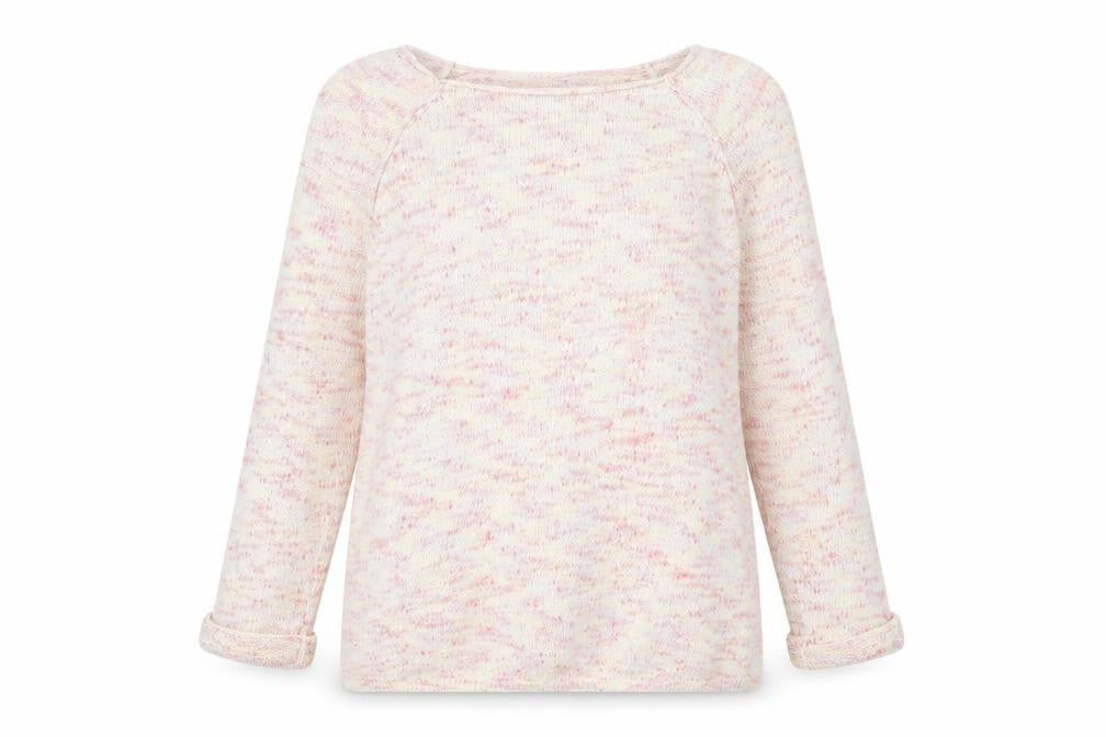 Front view of Topshop women’s pink round neck cotton jumper, size UK 6