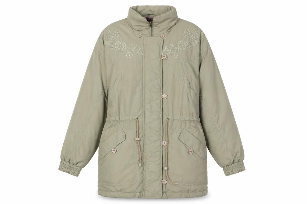 Front view of C&A women’s beige parka coat, size UK 10, zip