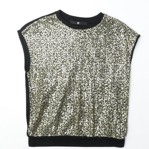 Very Girls Black Polyester Basic Blouse Size 11-12 Years Round Neck Pullover - Sequin