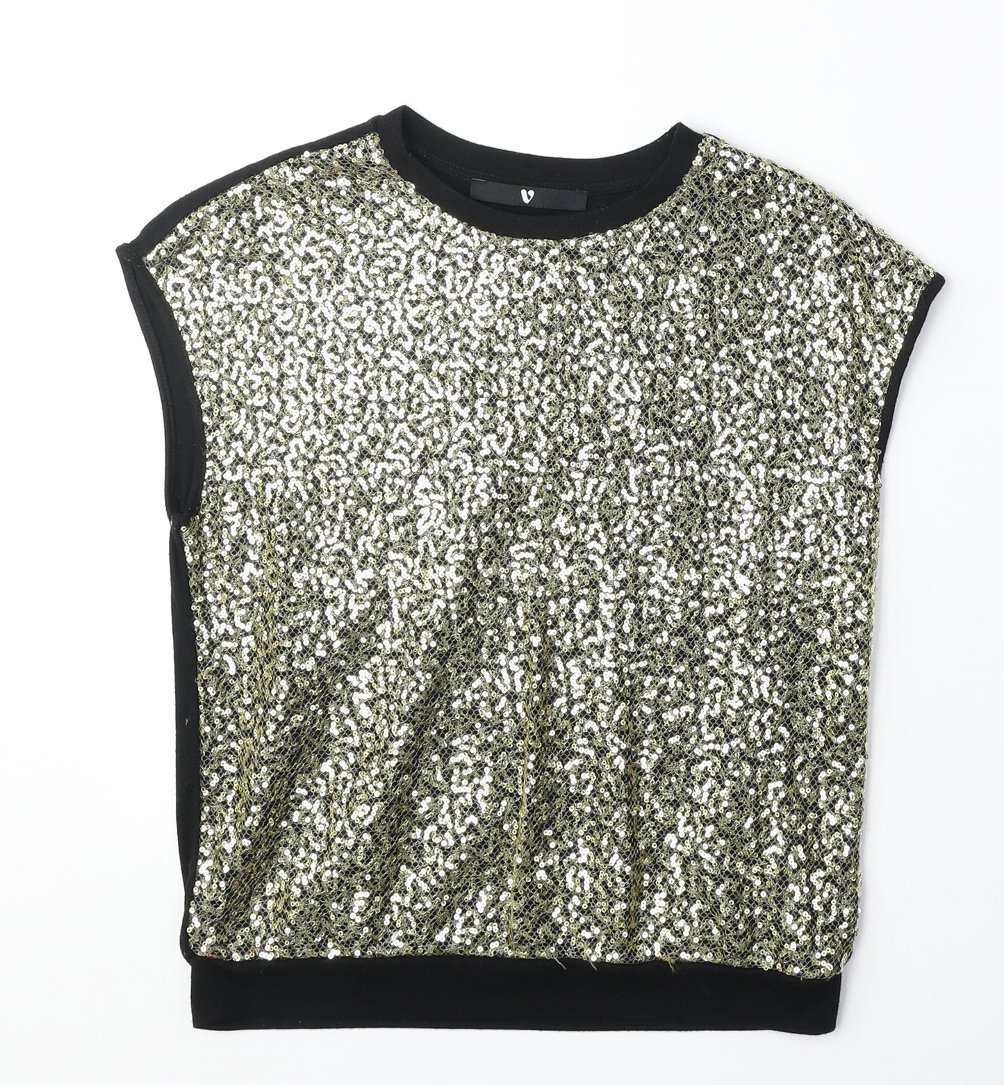 Very Girls Black Polyester Basic Blouse Size 11-12 Years Round Neck Pullover - Sequin