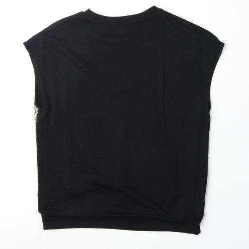 Very Girls Black Polyester Basic Blouse Size 11-12 Years Round Neck Pullover - Sequin