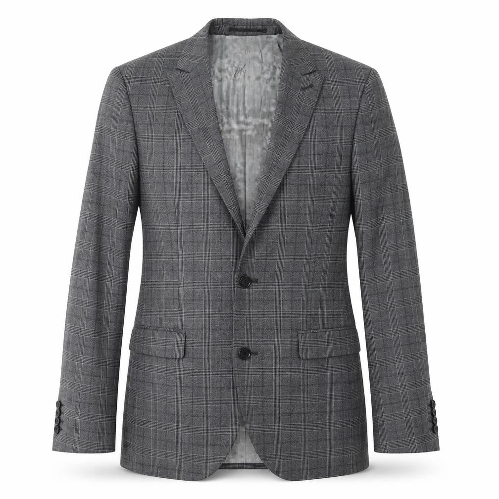 Front view of Next men’s grey plaid polyester jacket suit jacket, size 38, regular