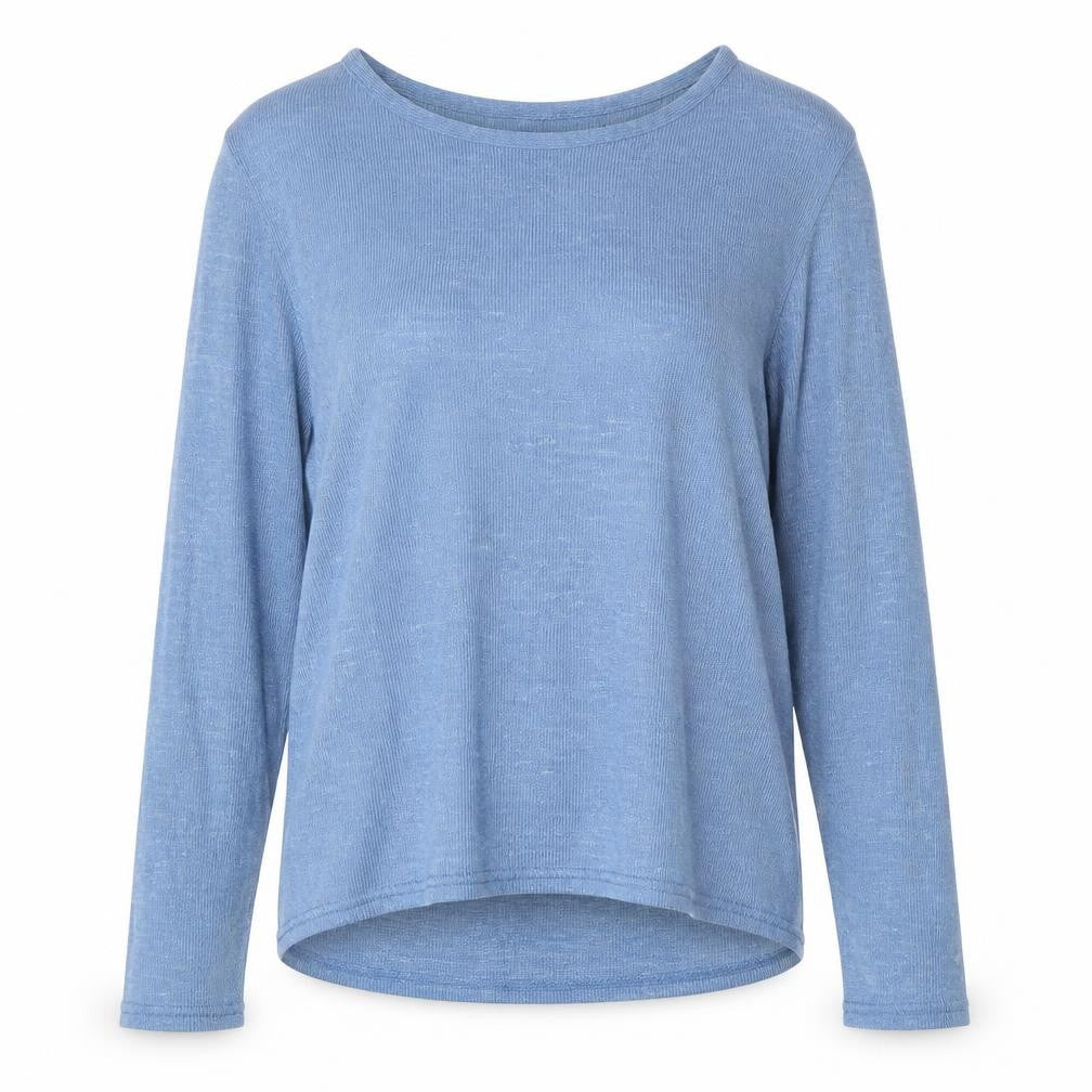 Front view of H&M women’s blue round neck polyester jumper, size L