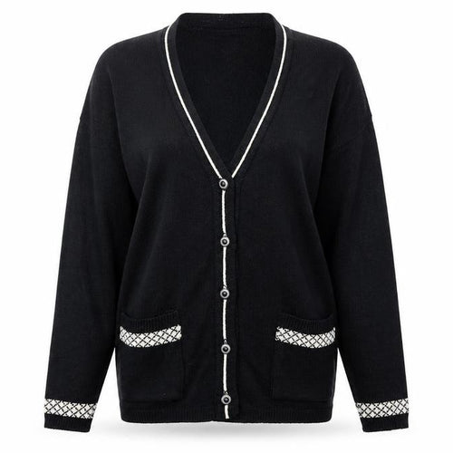 Simple Twinkle Womens Black V-Neck Acrylic Cardigan Jumper Size S