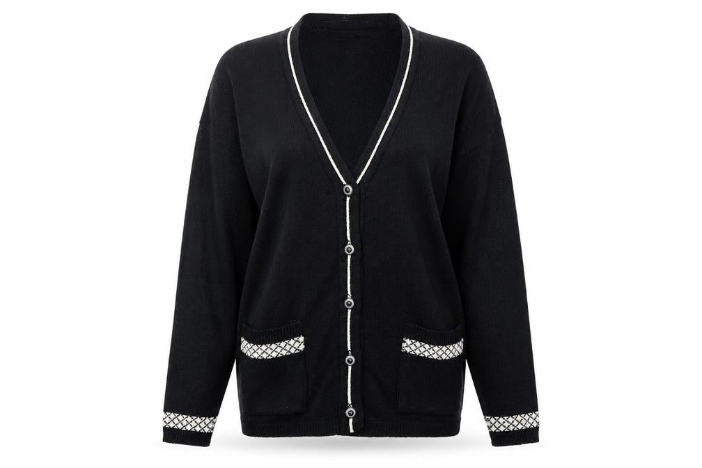 Simple Twinkle Womens Black V-Neck Acrylic Cardigan Jumper Size S