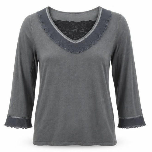 Marks and Spencer Womens Grey V-Neck Viscose Pullover Jumper Size 14 - Lace Detail