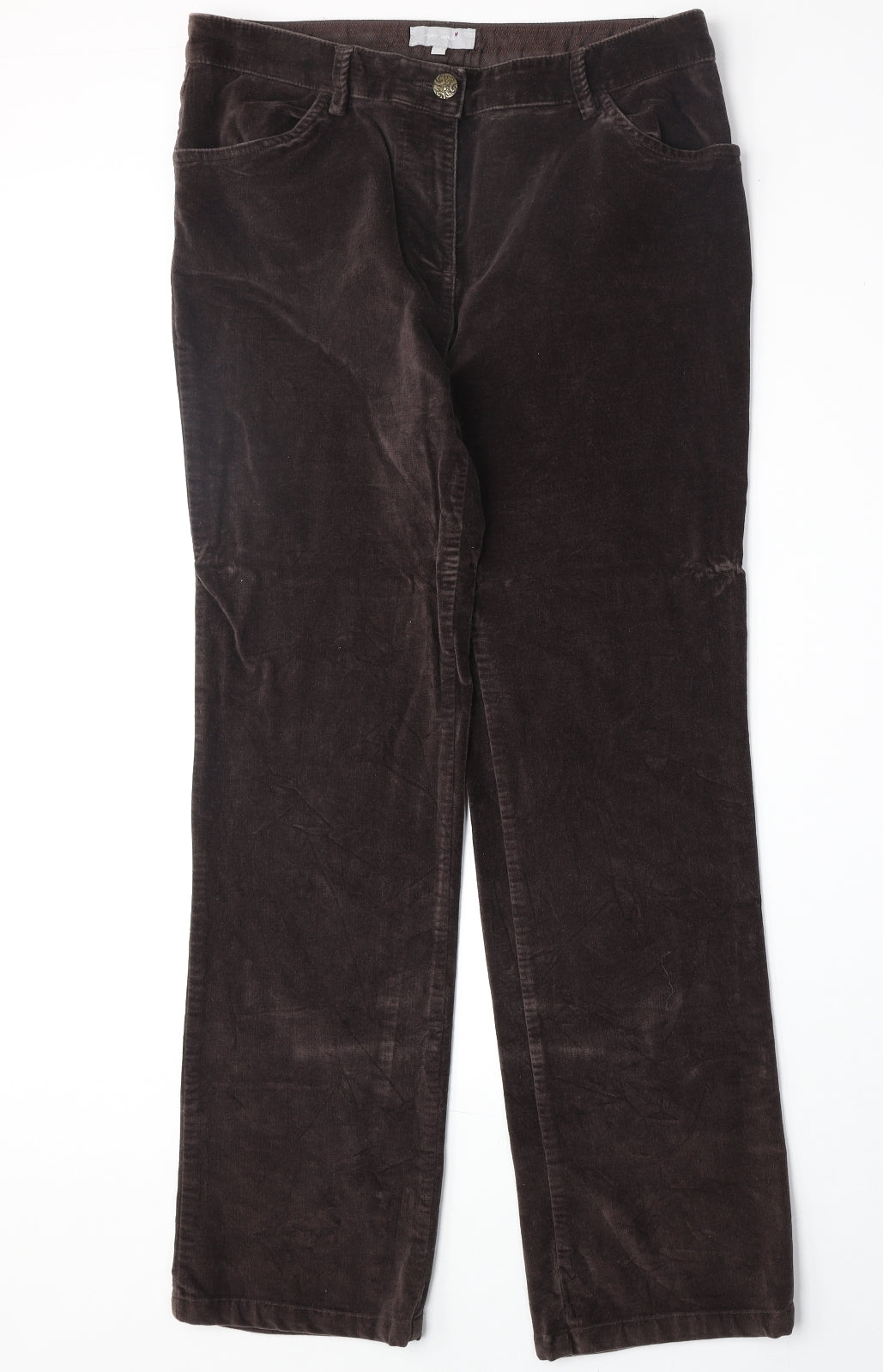 Marks and Spencer Womens Brown Cotton Trousers Size M Regular Zip