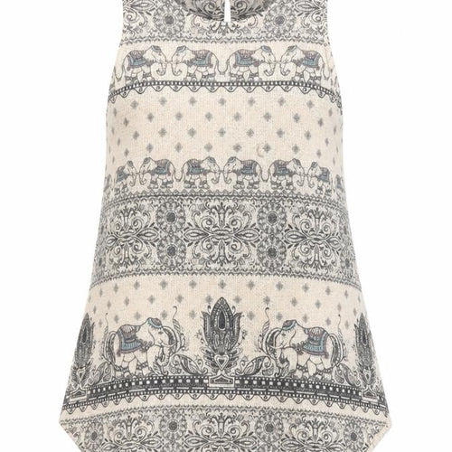 Ginger G Womens Beige Geometric Acrylic Basic Tank Size S Boat Neck - Elephant Print