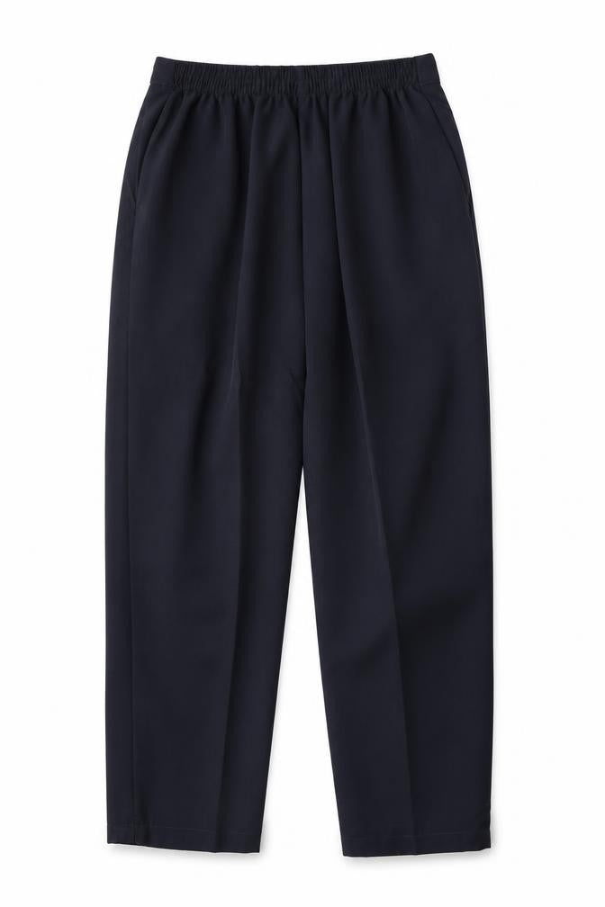 Front view of Preworn women’s blue polyester trousers, size S, regular