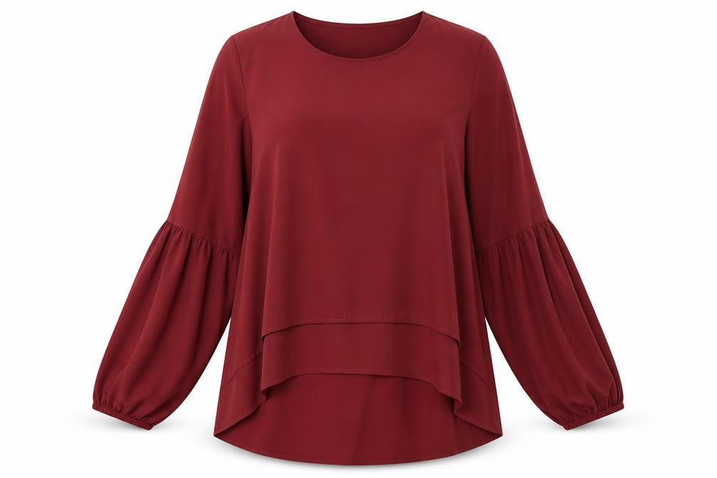 Front view of Zanzea women’s red polyester basic blouse, size XL, round neck