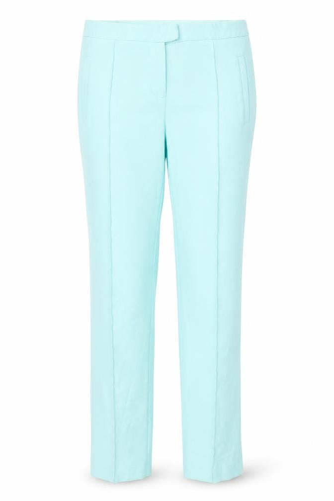 Front view of Atmosphere women’s blue polyester trousers, size UK 8, regular zip